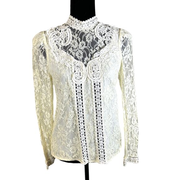 Scott McClintock Victorian Style Vintage Cream Lace Floral Blouse Size 6 - Picture 1 of 6